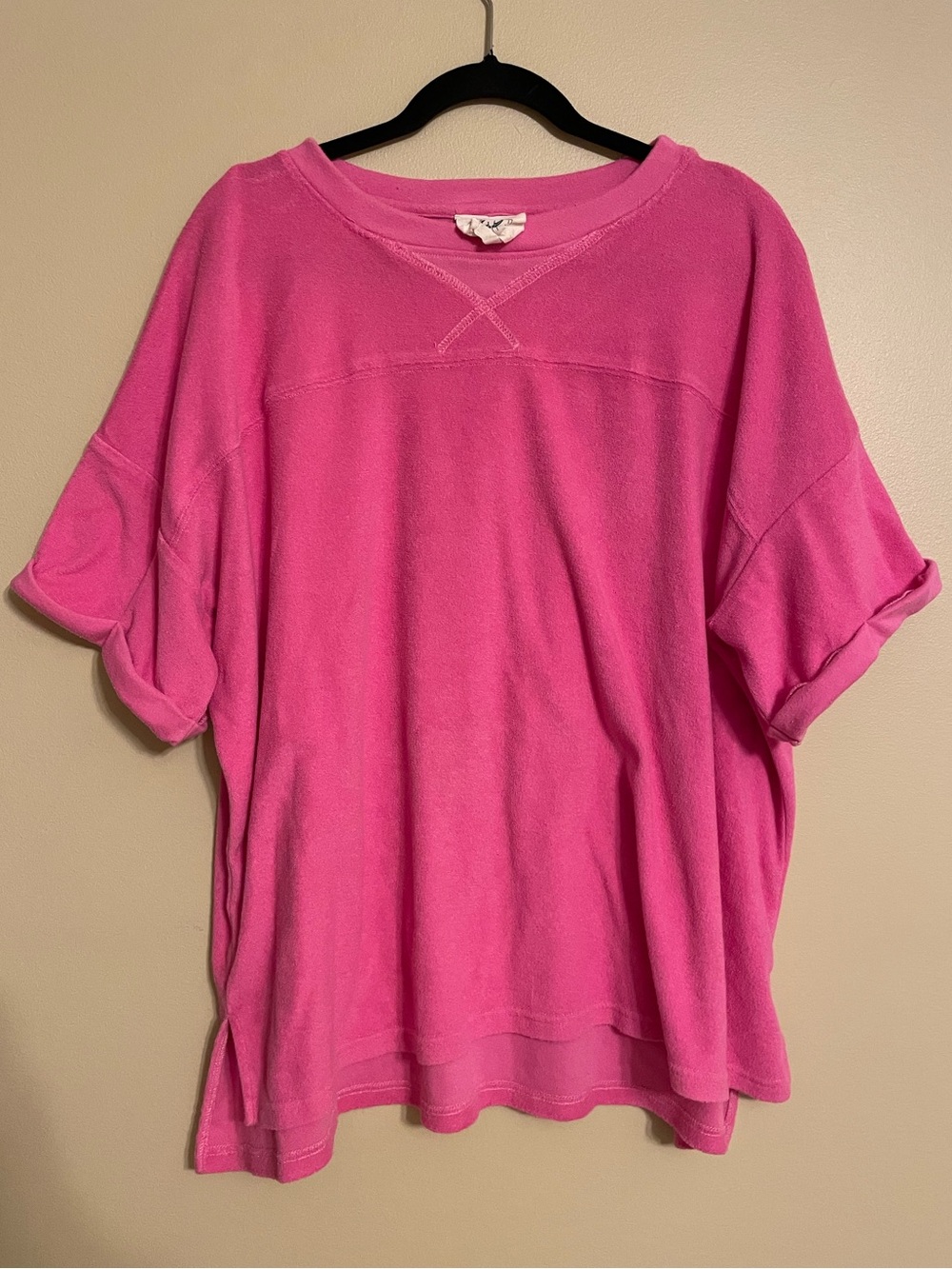 FANTASTIC FAWN pink towel terry top in pink size large